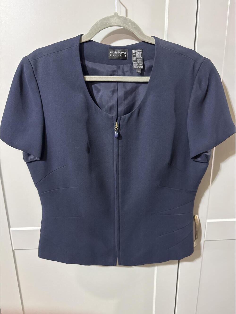 Liz Claiborne Classic Navy Zip-Up Top Size 14 - Office Chic with a Zip!